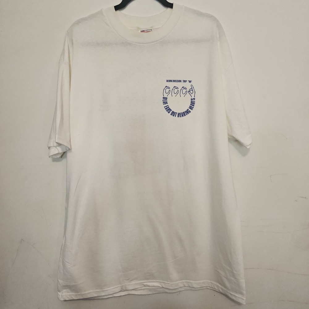 Vintage‎ Hanes Beefy Tee Y2K XL Jamaica Psalms 118 Mission Trip White Distressed